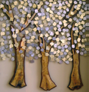 The Oklahoma Family Tree sculpture with gold and silver leaves
