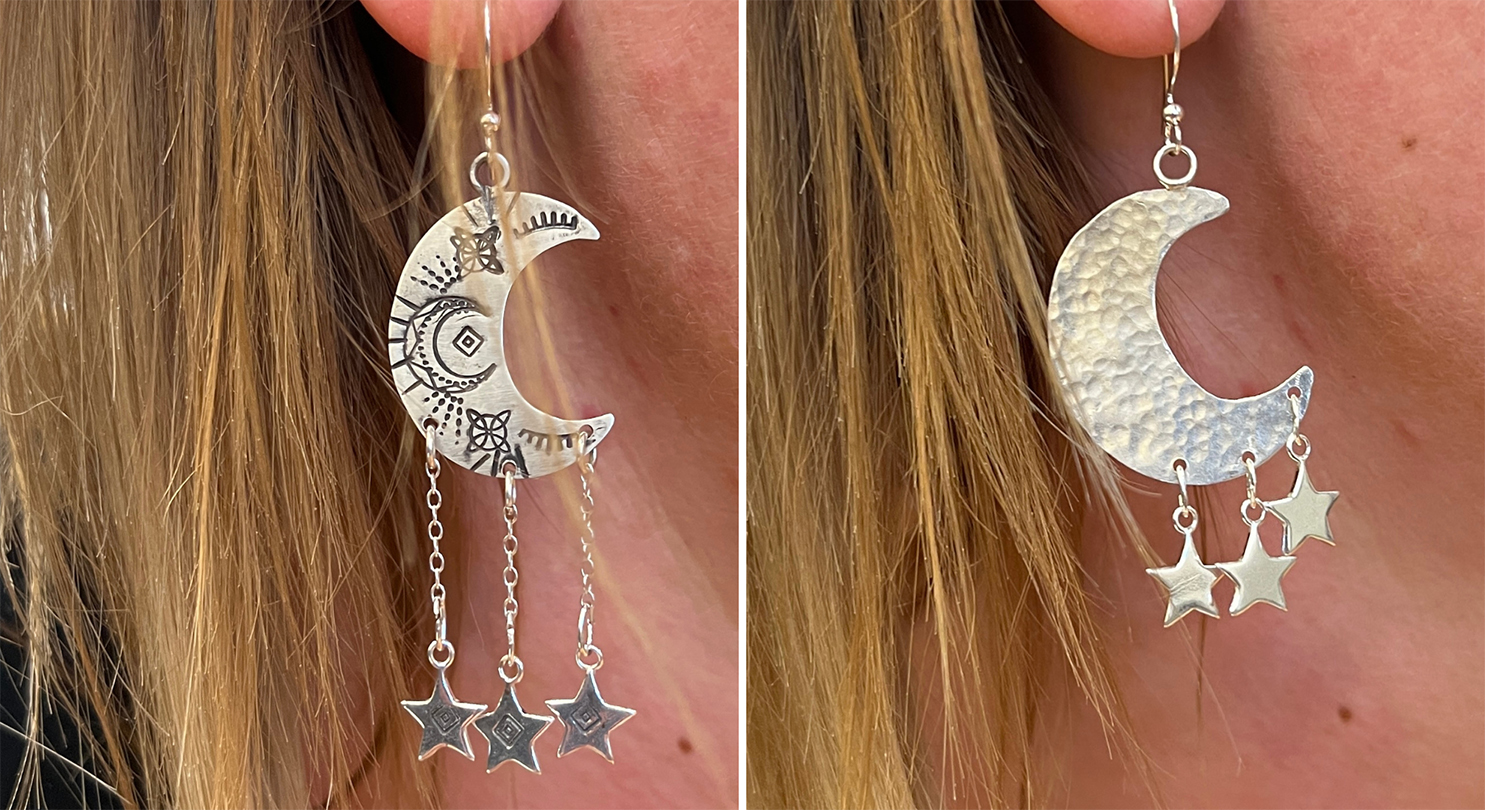 Handmade crescent moon and sun Earrings in oxidized brass // made in  Kentucky by Hello Stranger