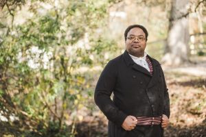 A living history actor from Colonial Williamsburg.