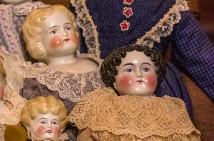Porcelain Dolls at the Drummond Home. The dolls facial features are hand-painted.
