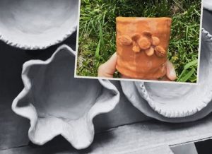 Hand-made pottery.