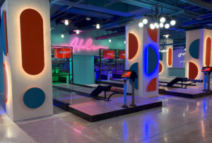 Mid-century modern design detail with neon lighting.