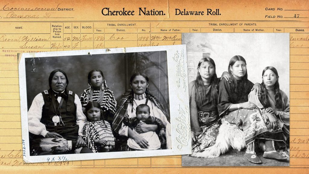 Photographs of tribal members placed over a handwritten document.