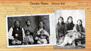 Photographs of tribal members placed over a handwritten document.