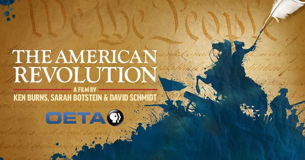 A watercolor silhouette of horses, cannons, and colonial soldiers in action. The OETA and PBS logos appear on the graphic.