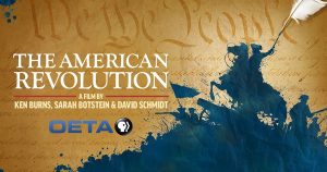 A watercolor silhouette of horses, cannons, and colonial soldiers in action. The OETA and PBS logos appear on the graphic.