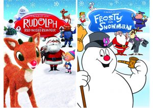 Movie characters Rudolph the Red-Nosed Reindeer and Frosty the Snowman.
