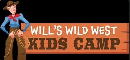 An illustration of Will Rogers and a wooden sign reading Wills Wild West Kids Camp