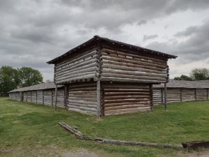 A two-story log structure at the Fort Gibson Historic Site
