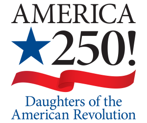 A star and red banner and the words AMERICA 250