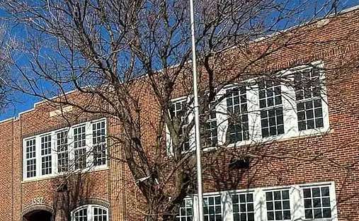Two story brick apartment building detail