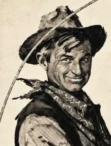 Will Rogers illustration in pen and ink.