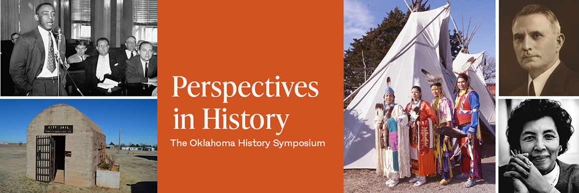 collage of images with Jimmy Stewart, colorful image of four Native Americans in front of a tepee at Indian City, headshot of William Wirt Hastings, headshot of Hannah Diggs Atkins, and a tiny jail