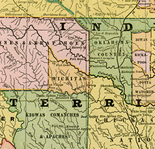 detail of a colorful map of Indian Territory