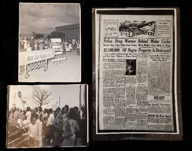 Historic photographs and the front page of The Black Dispatch