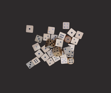 A pile of wooden dice.