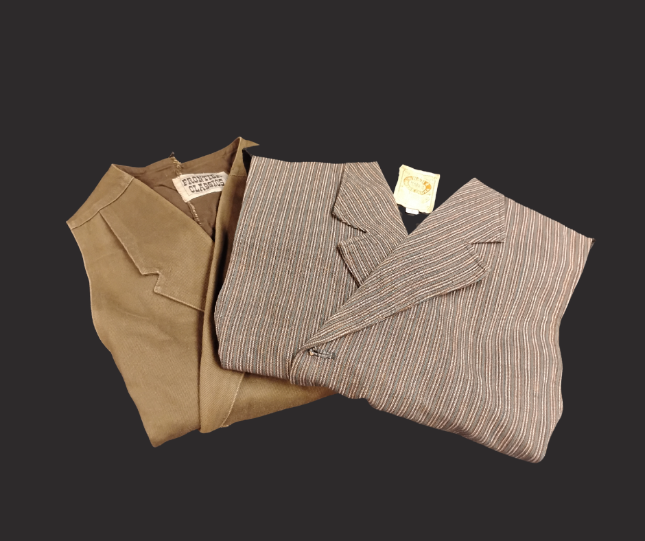A striped vest and a tan vest.