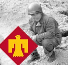 45th Division Thunderbird logo and historical photograph of soldier