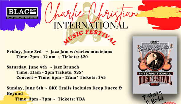 A flyer listing the schedule of the Charlie Christian International Music Festival.