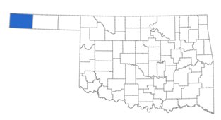 Oklahoma map highlighting Cimarron County in the western-most part of the Panhandle.