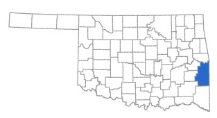 Oklahoma map highlighting Le Flore County in the far southwestern region.