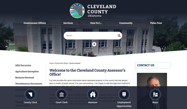 Screen shot of Cleveland County Assessor office website landing page.