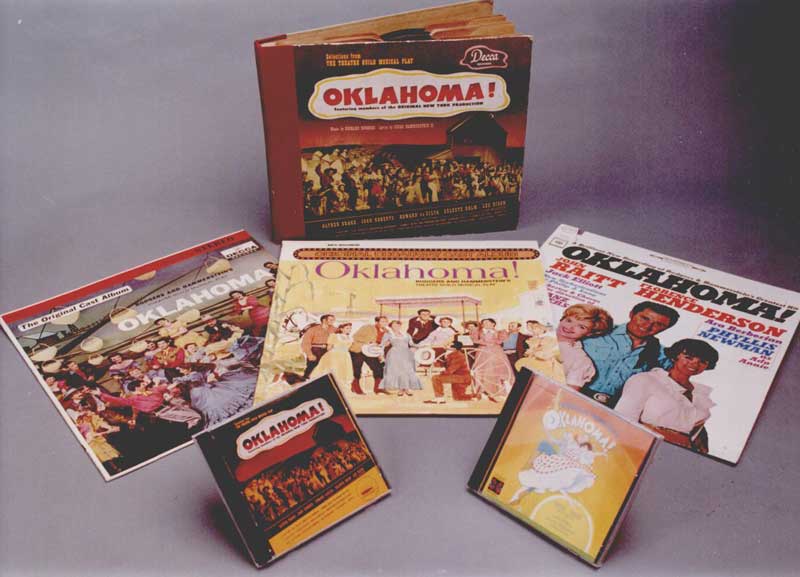 A small collection of  different Rodger and Hammerstein’s “Oklahoma!” cast recorded albums.