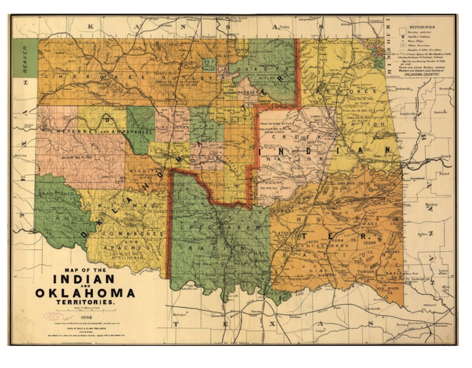 1892 map of Indian and Oklahoma territories