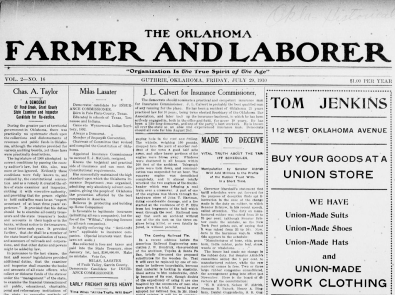 A 1910 issue of the Oklahoma Farmer and Laborer newspaper.