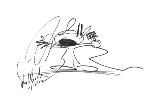GUSTY, the state cartoon character, with a microphone